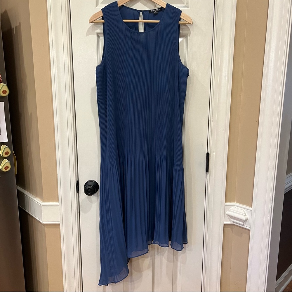 Timeless Naeem Khan Pleated Blue Asymmetrical Hem Dress Sleeveless Women’s 1X